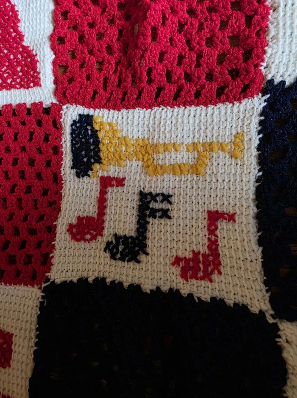 Bicentenial Patriotic Handmade Crochet Throw - Red, Navy, White, Yellow
